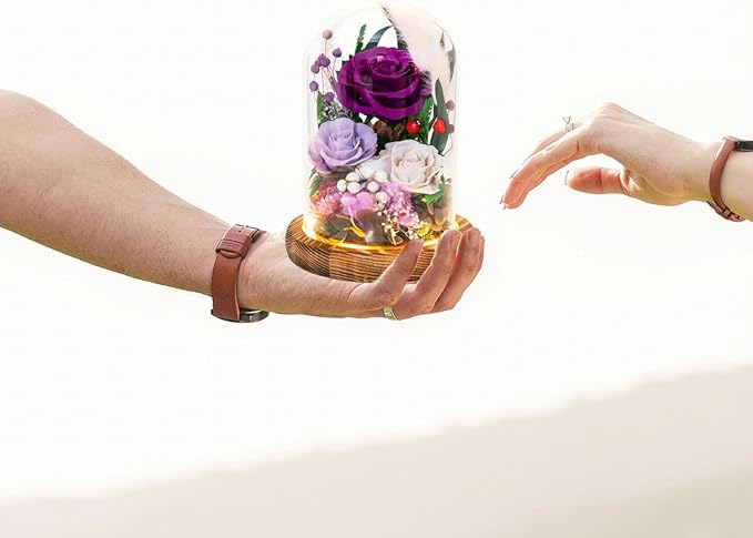 Forever Flowers with Symbolic Ladybugs: Preserved Flowers Gift for Women-Romantic Table Centerpiece-Valentines, Anniversary, Mothers Gifts for Her-Flowers for Delivery Prime (Purple) - Bloomnest