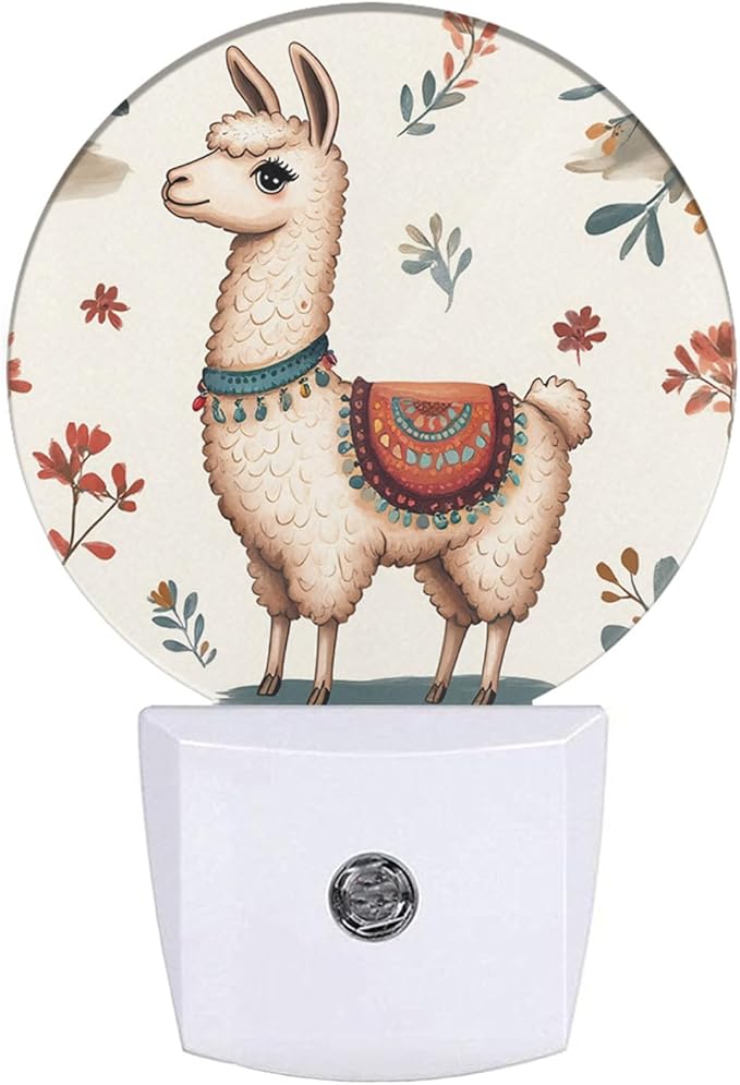 EKOBLA Cute Llama Led Night Light Alpaca Animal and Cactus Dusk to Dawn Plug-in Nightlights Auto Sensor for Home Indoor Bathroom Hallway Kitchen - Bloomnest