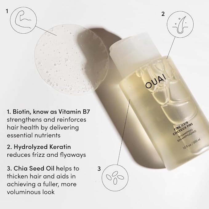 OUAI Fine Hair Shampoo & Conditioner Set, Travel Size - Volumizing Shampoo & Conditioner - With Strengthening Keratin, Biotin & Chia Seed Oil - Sulfate, Paraben & Phthalate Free (3 Oz) - Bloomnest