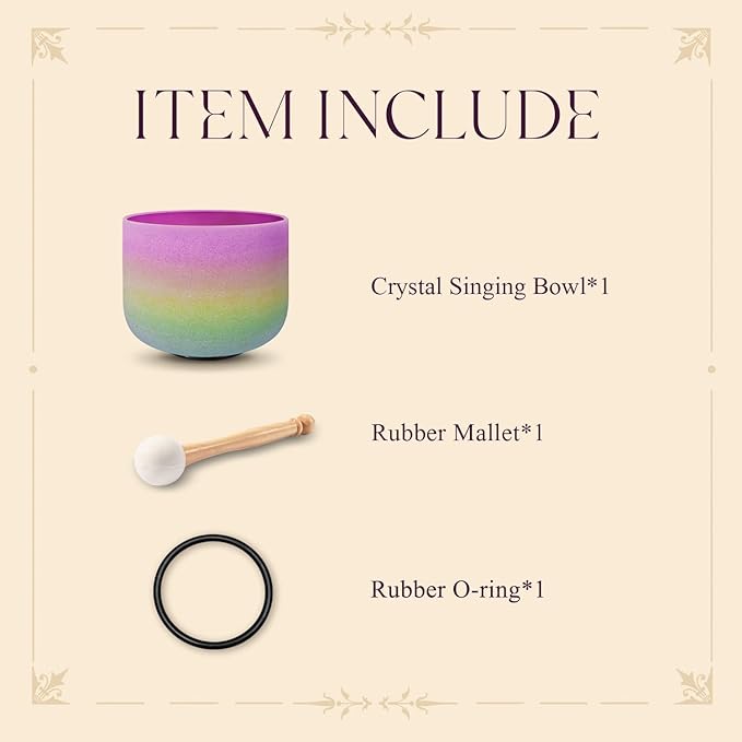 CVNC 440HZ 8 Inch Rainbow Colored B Note Crown Chakra Frosted Quartz Crystal Singing Bowl for Sound Healing and Meditation - Bloomnest