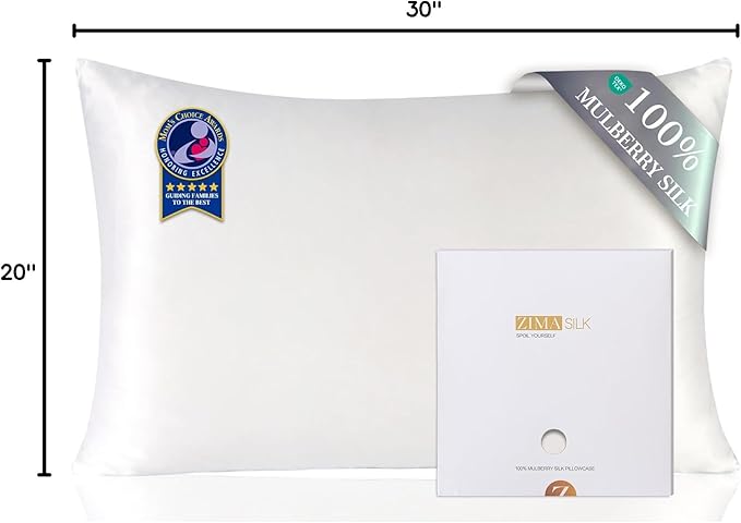ZIMASILK 100% Pure Mulberry Silk Pillowcase for Hair and Skin Health,Soft and Smooth,Both Sides Premium Grade 6A Silk,600 Thread Count,with Hidden Zipper,1pc (Queen 20''x30'',White) - Bloomnest