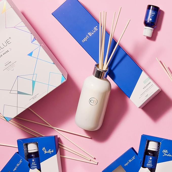Capri Blue Volcano Reed Diffuser Set - Includes Reed Diffuser Sticks, Fragrance Oil, and Glass Bottle - Luxury Scented Room Freshener - White (8 fl oz) - Bloomnest