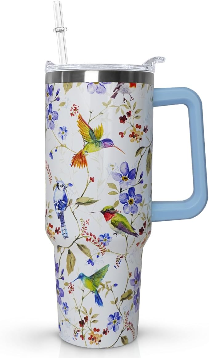 Ceovfoi 40 oz Hummingbird Tumbler with Handle Lid and Straw,Hummingbird Stainless Steel Coffee Tumbler Mug Cup Watter Botter,Bird Gifts for Bird Lovers Women, Hummingbird Stuff/Accessories - Bloomnest