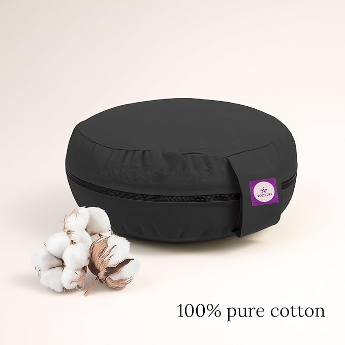Yogikuti Meditation Cushion – 100% Pure Cotton Zafu for Comfortable Meditation & Yoga – Floor Sitting Pillow for Mindfulness & Support
