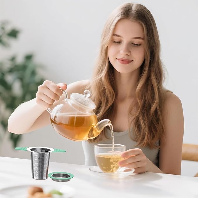 Tea Infuser for Loose Leaf Tea,18/8 Stainless Steel Tea Infuser with Heat Proof Silicone Handles,Extra Fine Mesh Tea Strainers Filter Fine Tea Leaves Effectively,Fits TeaPots/Mugs-Green - Bloomnest