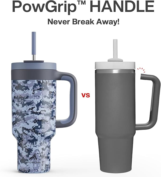 40 oz Camo Tumbler with Handle, 2-in-1 Straw and Sip Lid, Leakproof, Dishwasher Safe, Insulated Stainless Steel Travel Coffee Mug, Keeps Cold for 34 Hours, Fits in Car Cup Holder (Navy Digital) - Bloomnest