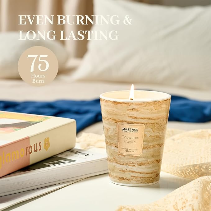 M&SENSE TobaccoVanilla Scented Candles for Home, Lead-Free Wick Highly Scented Jar Candles, 14.1 Oz 80 Hours Lasting Burning Candles Gifts for Women, Relaxing Aromatherapy Candle for Stress Relief - Bloomnest