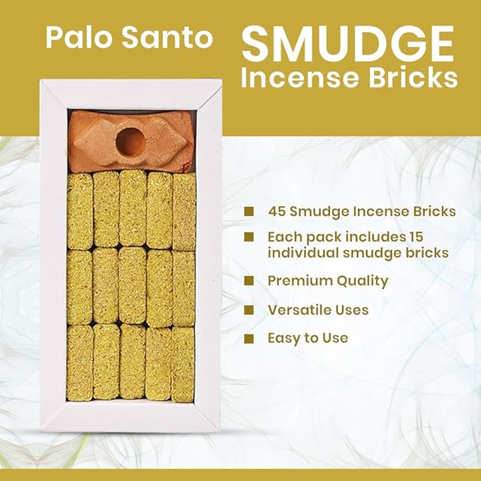 Smudge Incense Bricks 45 Pack Combo - Palo Santo, White Sage, Sandal Oudh for Cleansing Negative Energy & Protection - Yoga Meditation Aromatherapy - Perfect Sage Sticks Alternative AROVATIKA