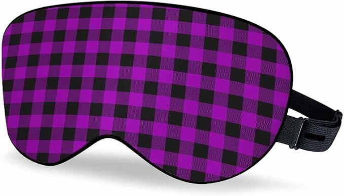 Buffalo Check Sleep Eye Mask Lumberjack Plaid Alternating Purple Black Squares Men Women Sleep Mask with Adjustable Strap Eye Cover Eye Shade for Travel, Nap,Meditation - Bloomnest