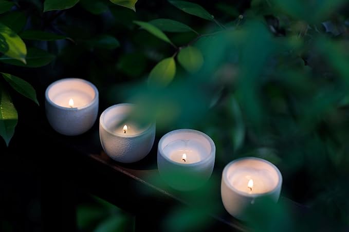 BLUEME Balance-White Lotus & Tea, Focus-Eucalyptus & Lime, Nostalgia-Bergamot & Musk, Calm-Osmanthus & Sandalwood, 4pk Wellness Travel Candle Votive, Sustainable, Contains Essential Oil, Soy-Wax Blend - Bloomnest