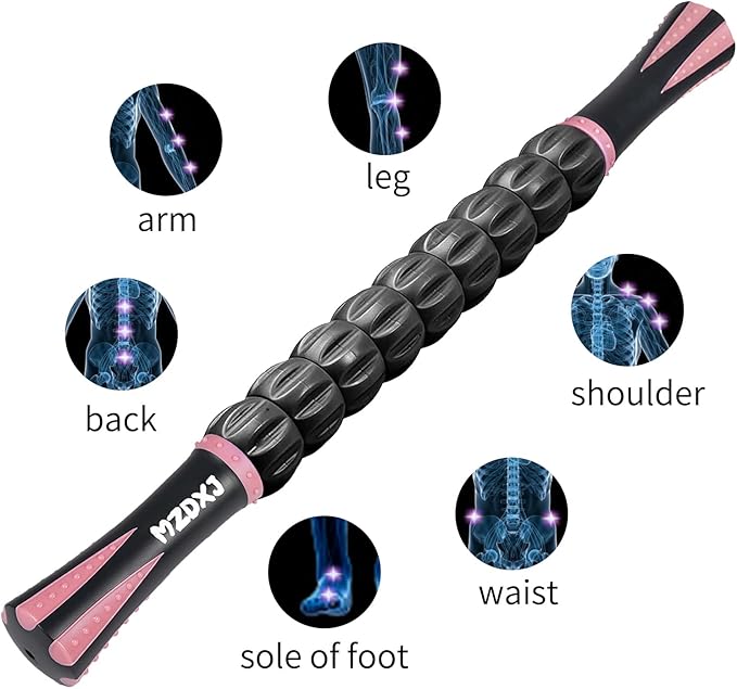 Muscle Roller Massage Roller Stick- Deep Tissue Fascia Blaster for Myofascial Pain Relief, Lymphatic Drainage & Body Sculpting, Handheld Physical Therapy & Recovery Tool (Pink black-18 inch) - Bloomnest