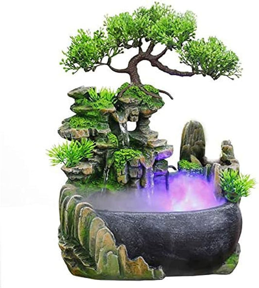 Tabletop Fountain Rockery Waterfall Fountain, Indoor Relaxation Desktop Fountain Waterfall Zen Meditation Rockery Crafts with Automatic Pump and LED Light for Home Office Bedroom Desk Decoration - Bloomnest