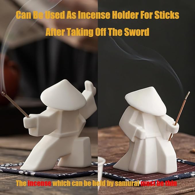 EAEMDY Samurai Figure Figurine Japanese Warrior Statue Decor for Table Room, Incense Holder for Stick Burner Incense Stick Holder, Kongfu Tea Pet Decoration (2. White A+B) - Bloomnest