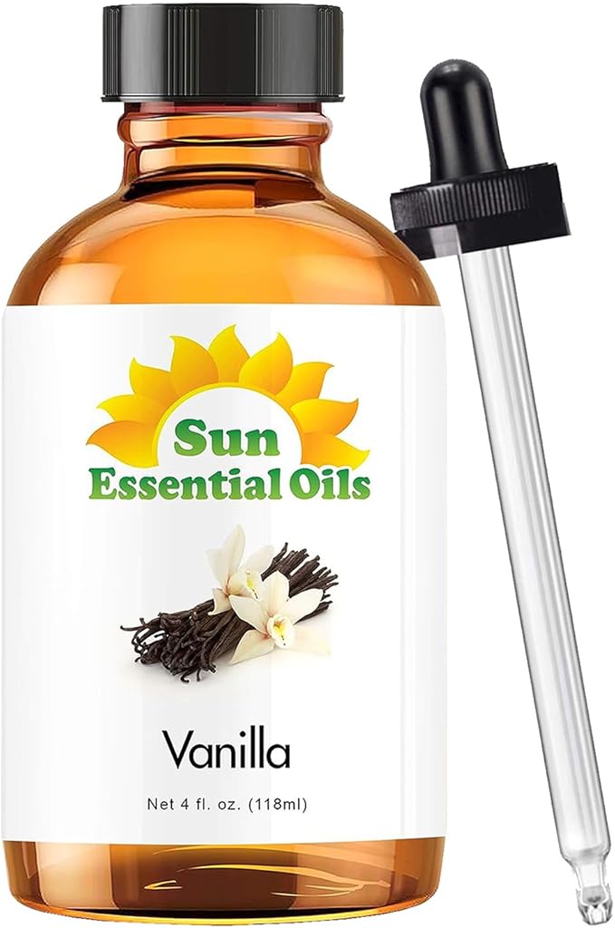 Sun Essential Oils - Vanilla Essential Oil 4 oz with Dropper for Diffuser, Skin, Hair, Humidifier & Aromatherapy Massage, Scent for Candle, Lotion & Soap Making & Room Freshener - Bloomnest