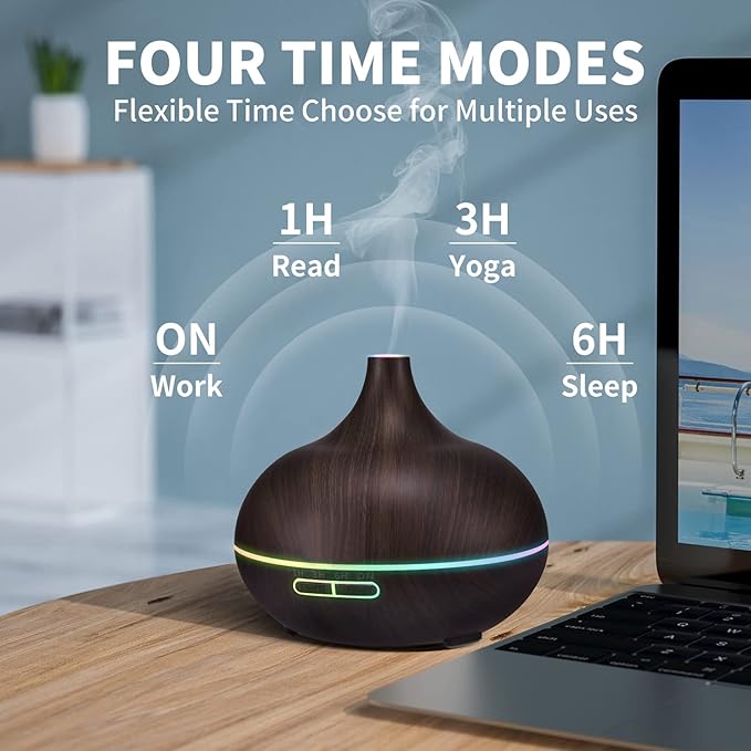 550ML Black Aroma diffusers for Essential Oils, Large Office Essential Oils Aromatherapy Diffuser with Ambient Light & 3 Timer, waterless auto Off Cool Mist humidifier Vaporizers for Bedroom Kids - Bloomnest