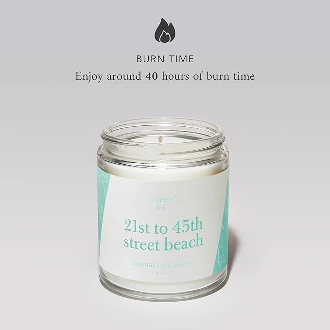 Literie Miami Inspired Scented Candle: 21st to 45th Street Beach - Coconut & Salt Water Scent, 7.5oz, 40 Hour Burn, Vegan Soy & Coconut Blend Candle for Home Decor, Gift for Women & Men - Bloomnest