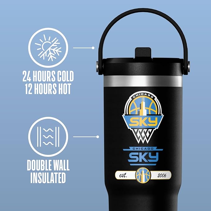 Hydrapeak x WNBA Officially Licensed Chicago Sky 32 oz Nomad Tumbler with Handle and Straw Lid, Leakproof Stainless Steel Water Bottle - Bloomnest