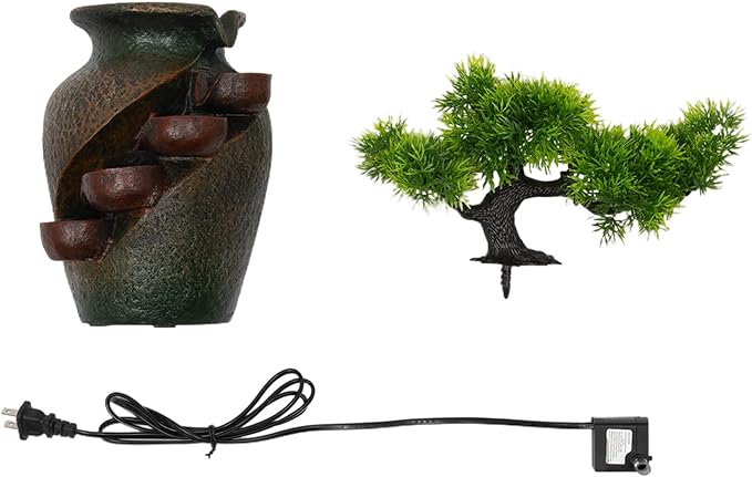 8.7inch Vase Type Artificial Bonsai Tree Fake Plant Mini Tabletop Waterfall Fountain with Water Flow, Indoor Desktop Decoration for Office Restaurant Coffee Home Decor or Festival Birthday Surprise - Bloomnest