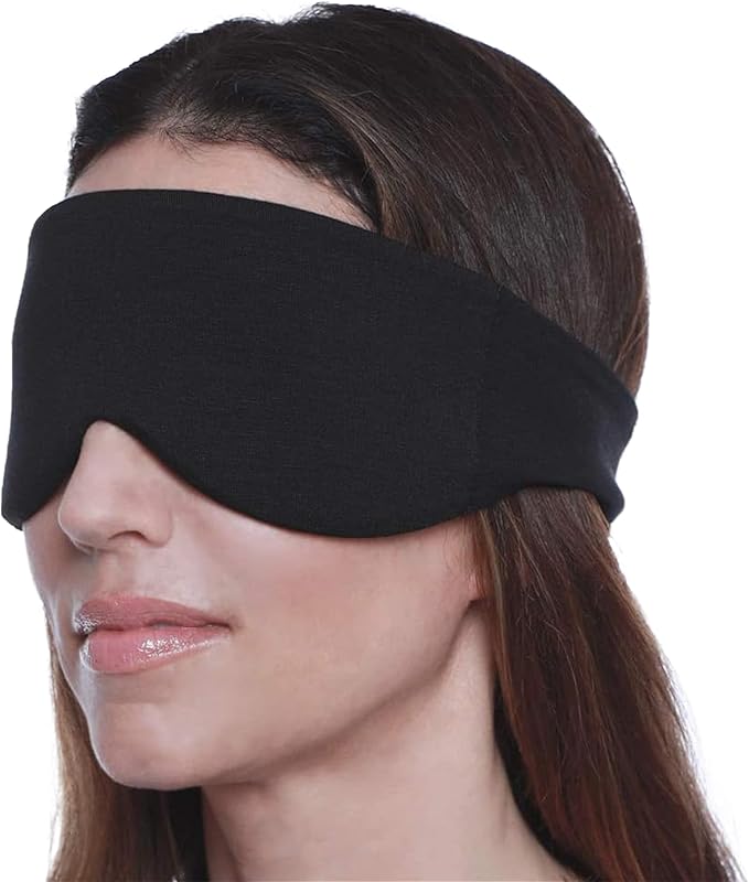 Happyluxe Escape Sleep Mask - Buttery Soft Airplane Eye Mask for Sleeping or Napping in Bed. Machine Washable. - Jet Black, Made in USA - Bloomnest