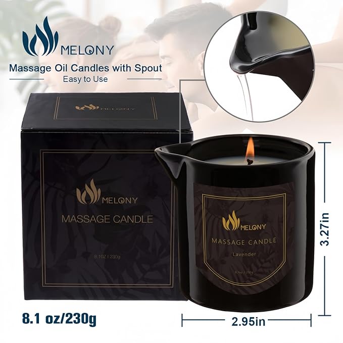 MELONY Massage Oil Candle for Pure Relaxation- 8.1 oz- Moisturizing Essential Oil Body Massage Candle for Home Spa- Amazing Gift for Women & Men (Lavender) - Bloomnest