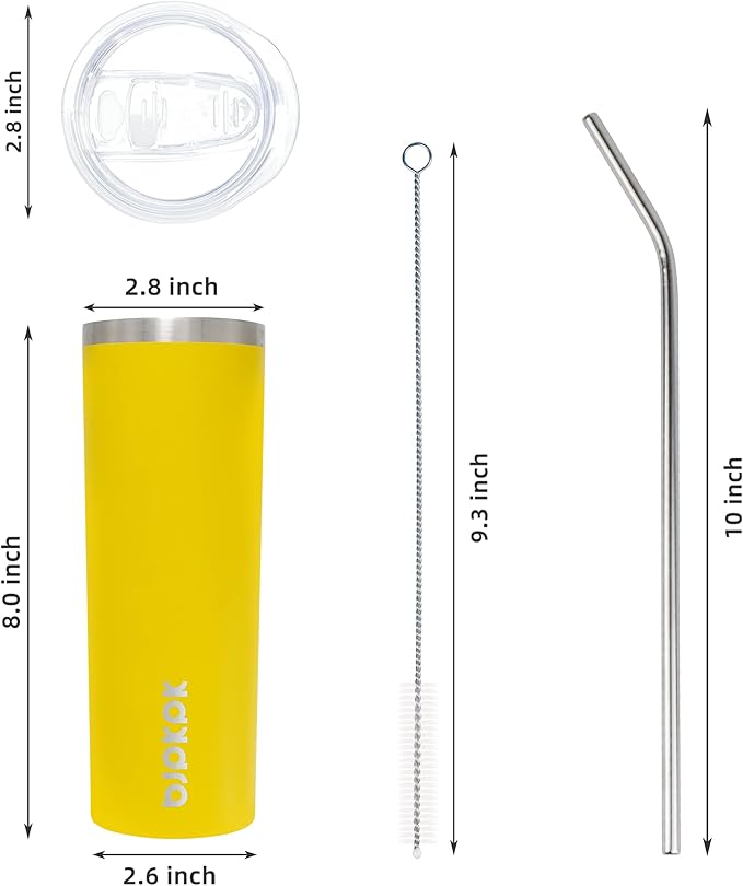 BJPKPK Yellow Skinny Stainless Steel Tumblers 20 oz Vacuum Insulated Reusable Tall Coffee Travel Tumbler Cup with Lid - Bloomnest