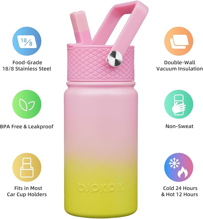 BJPKPK Insulated Water Bottle with Straw Lid, 15oz Cute Water Bottles, Stainless Steel Metal Thermo, Reusable BPA Free Leak Proof Tumblers, Cups,Tulips - Bloomnest
