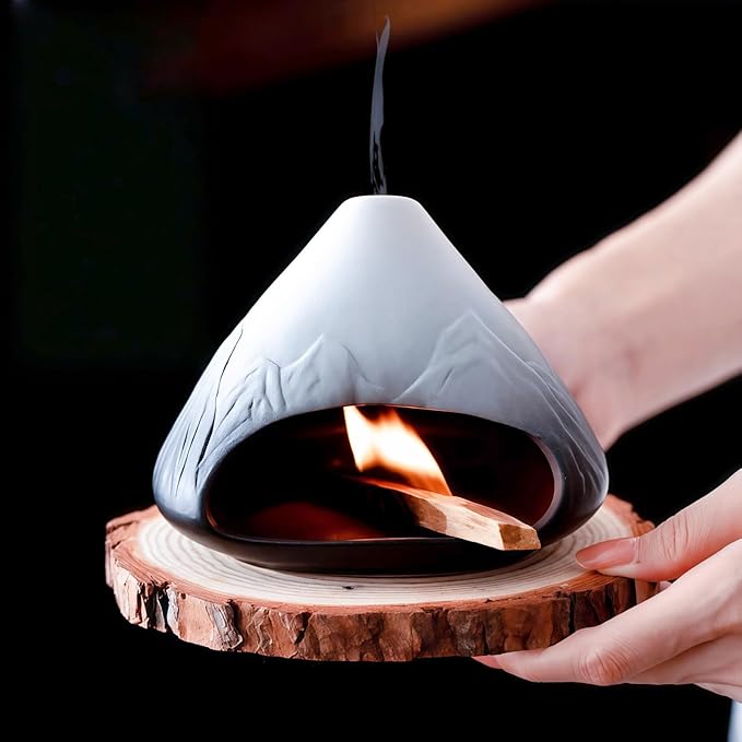 Handmade Ceramic Palo Santo Holder Burner & Sage Holder - Mini Tabletop Chiminea Burner Tray with Ash Catcher, Decorative Incense Holder for Spiritual Meditation & Yoga - Bloomnest