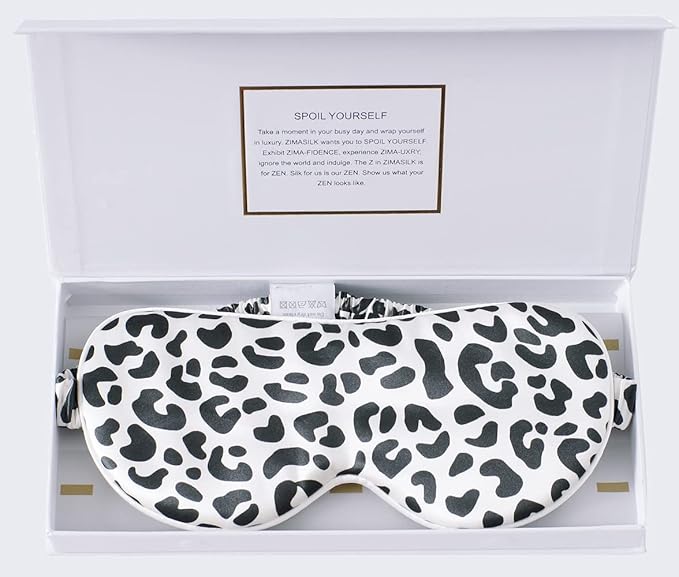 ZIMASILK Adjustable 100% 22 Momme Mulberry Silk Sleep Mask for Sleeping, Filled with Premium Mulberry Silk, Softest & Breathable Eye Sleeping Mask (Leopard - Black White) - Bloomnest