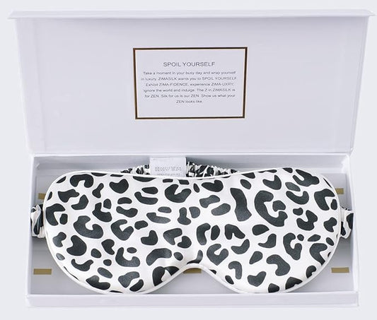 ZIMASILK Adjustable 100% 22 Momme Mulberry Silk Sleep Mask for Sleeping, Filled with Premium Mulberry Silk, Softest & Breathable Eye Sleeping Mask (Leopard - Black White) - Bloomnest