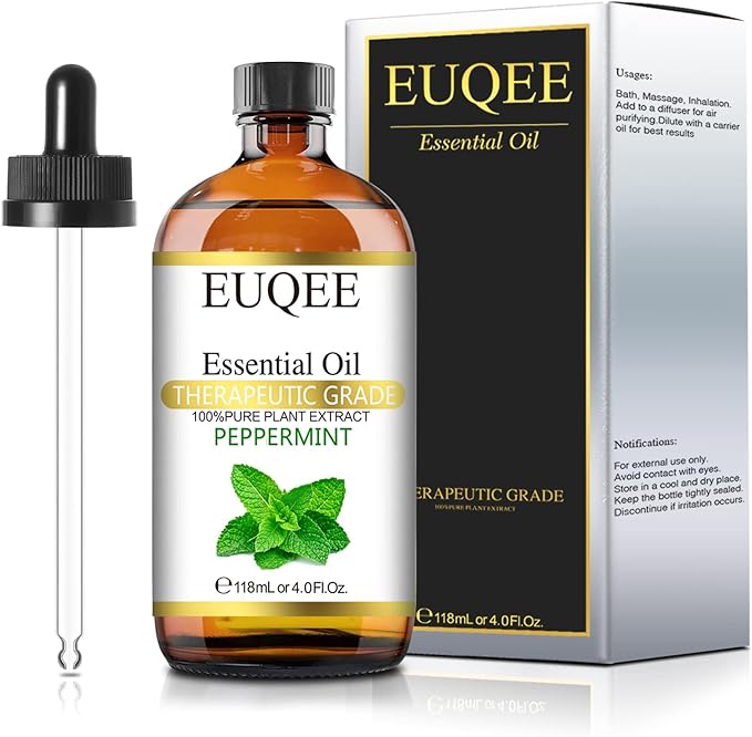EUQEE Peppermint Essential Oil 118 ml Pure Peppermint Oil with Glass Dropper, Great for Aromatherapy, Diffuser, Soap Candle Making - 4Fl. Oz - Bloomnest