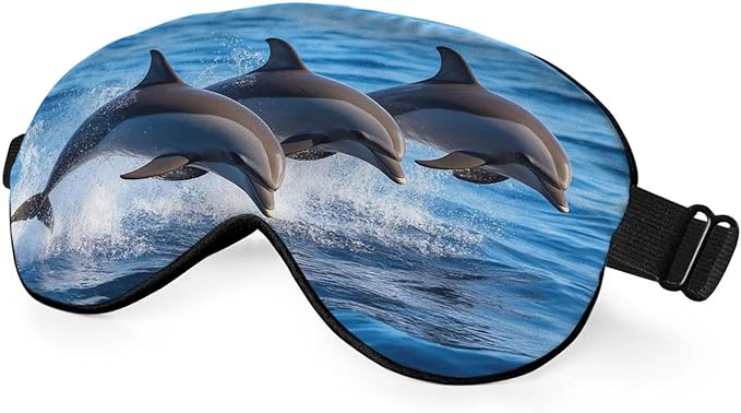 Dolphin Family Silk Eye Mask Sleep Mask Cartoon Whale Clear Blue Waters Ocean Sea Marine Life Eye Mask with Adjustable Strap Lightweight for Women Work Travel Night Sleep - Bloomnest