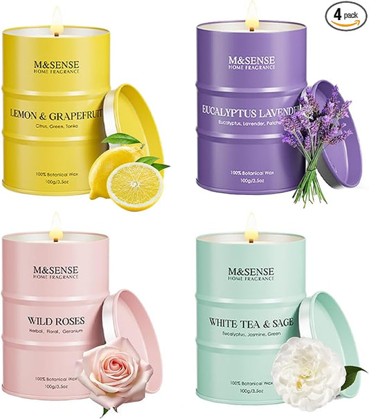 Fall Candles Set | Mini Scented Candles Gift Set | 4 Pack Candles for Home Scented Candle,Citrus Lemon Lavender Rose Sage Candle,Gift Set for Women and Men,Soy Wax 14 oz 86 Hour - Bloomnest