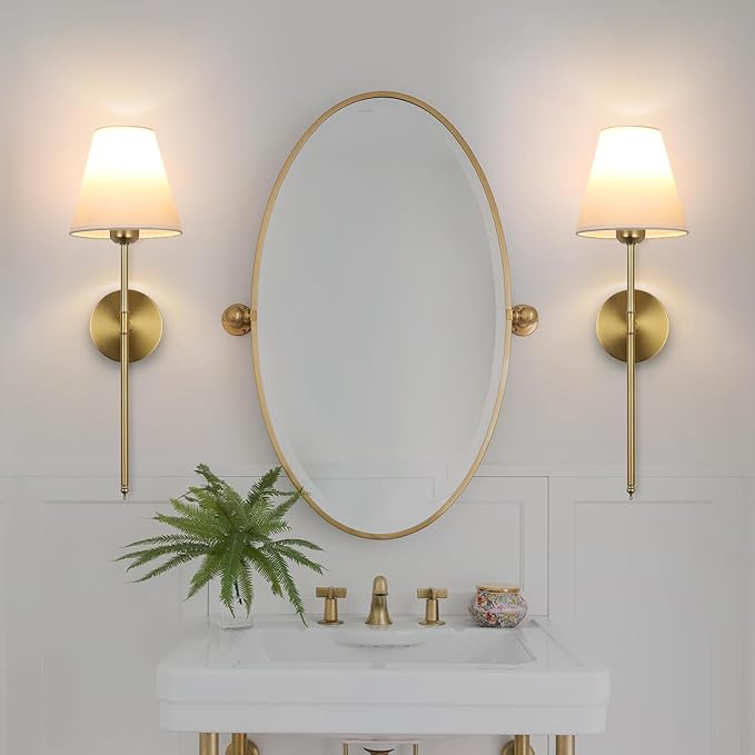Battery Operated Wall Sconce Set of 2, 15 Colors Wireless Wall Light With Dimmable Remote Control Last 18-50 Hours, Gold Rechargeable Wall Lamp With White Fabric Shade For Living Room Bedroom Hallway - Bloomnest