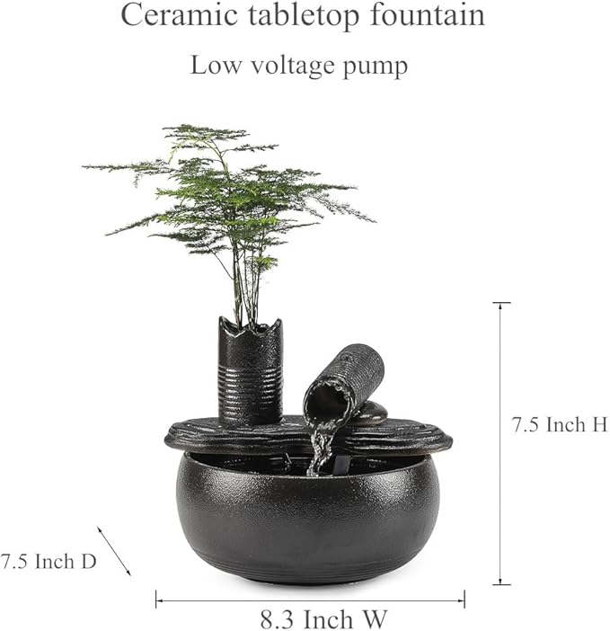 Ceramic Tabletop Fountain Water Feature Fall Indoor and Outdoor Decoration (Black Bamboo A151) - Bloomnest