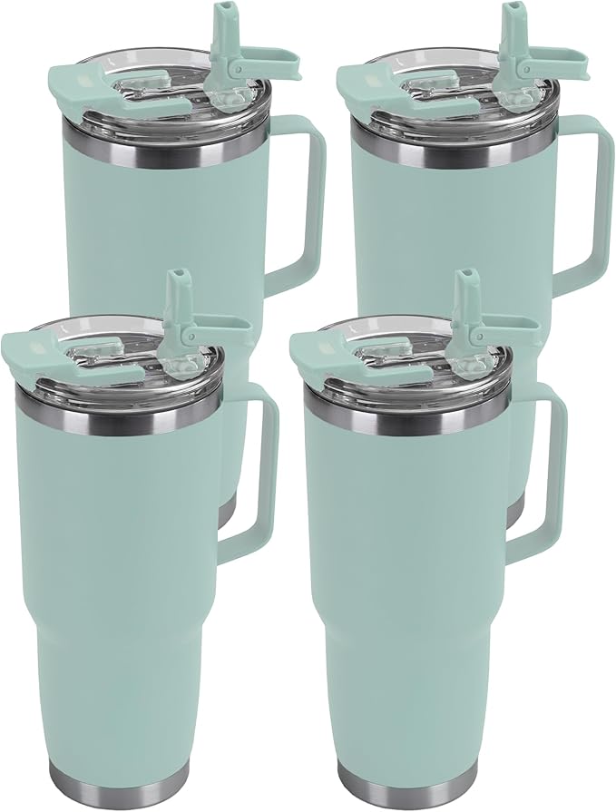 HASLE OUTFITTERS 30oz Tumbler Bulk with Handle, Insulated Travel Coffee Mug Set with Handle Leak-Proof Double Wall Stainless Steel Vacuum Tumblers Pack Metal Cup for Hot and Cold Drink - Bloomnest