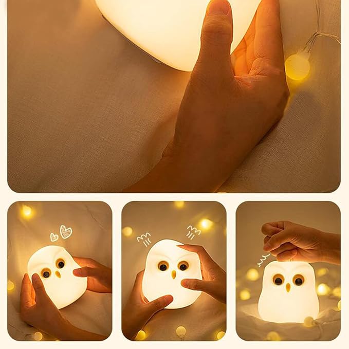 Cute Owl Kids Night Light,USB Rechargeable Cute Animal Lamps,Creative Feeding Light at Night LED Color Changing Soft Silicone Lamp Christmas Bedside Lamp Kawaii Children Room Desk Decor Birthday Gifts - Bloomnest