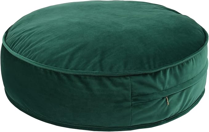 Velvet Floor Pillows Round Chair Cushion Couch Throw Pillow Soft Pouf Seat Mattress Bean Bag for Reading Nook Play Room (25.6",Green)