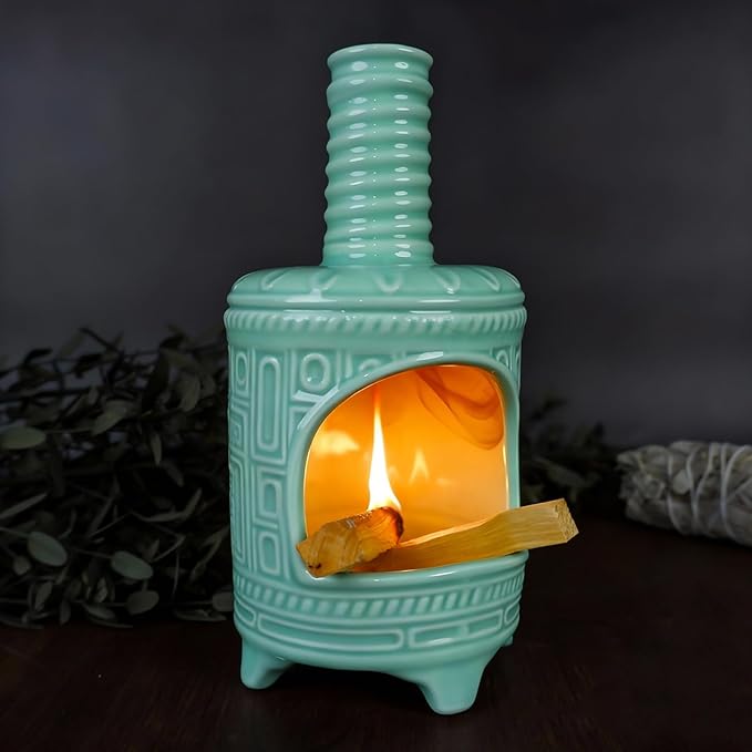 Light Green Palo Santo Burner Holder-Mini Chiminea Smudging Bowl for Palo Santo Sticks, Sage Smudge Sticks&Cone Incense Burning–Zen Decor for Energy Cleansing Unique Gift for Friends & Family - Bloomnest