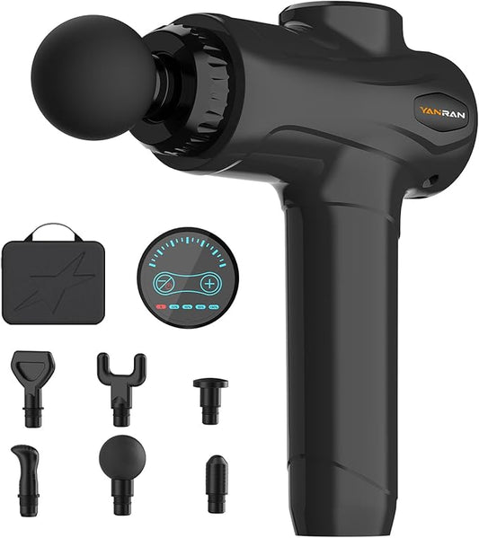 YANRAN Deep Tissue Massage Gun Portable, Percussion Massage Gun with 7 Levels & 6 Massage Heads, Electric Massager for Muscles Pain Relief, Gifts for Men Women Athletes for Sports and Relaxation - Bloomnest