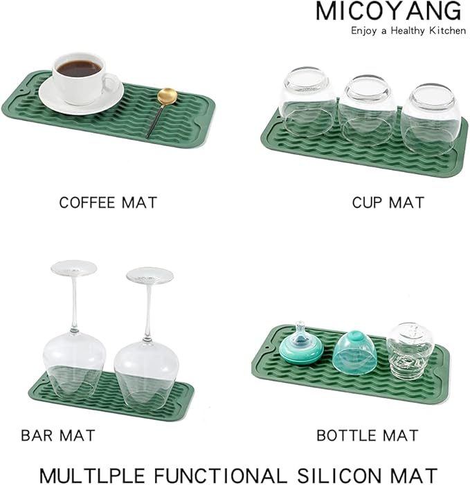 Silicone Dish Drying Mat for Multiple Usage,Easy clean,Eco-friendly,Heat-resistant Silicone Mat for Kitchen Counter or Sink,Refrigerator or Drawer Liner Green S 12 inches x 6 inches - Bloomnest