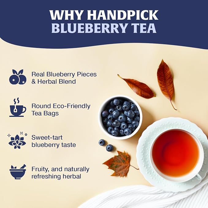 HANDPICK, Wild Blueberry Tea Bags (100 Count), True Premium Blueberry Herbal Tea with Hibiscus, Rose & Licorice | Brew Iced/Hot Tea - Bloomnest