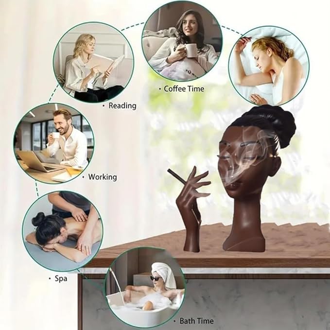 Incense Holder,Black Woman Smoking Head Incense Burner,Unique Home Gift,Desk Decor Suitable for Bedroom and Living Room - Bloomnest