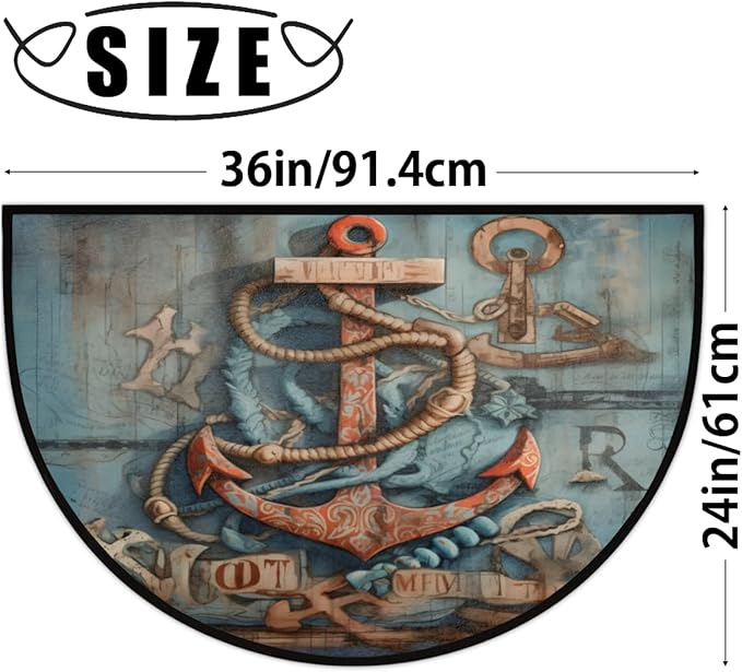 Half Round Door Mat, Nautical Anchor Non-Slip Half Circle Area Rug Wooden Anchor Doormat Washable Durable Home Decor Half Moon Rug for Floor Indoor Outdoor Living Room Bedroom Kitchen Patio - Bloomnest