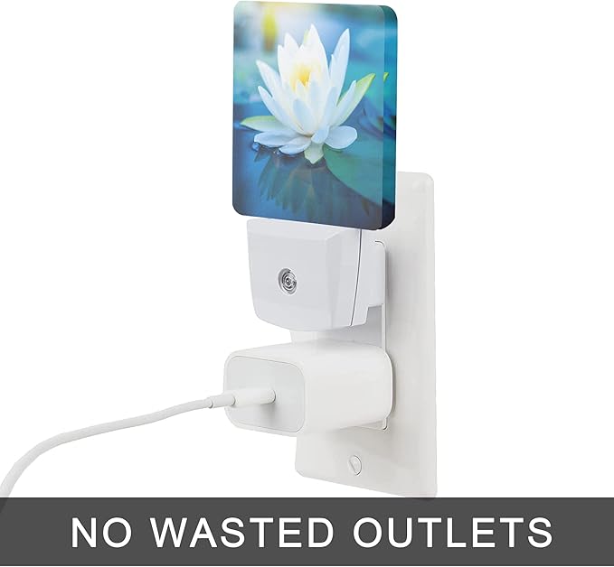 White Lotus Night Light,Beautiful Flower Plug-in Night Lights with Dusk-to-Dawn Sensor for Bedroom, Bathroom and Living Room 0.5W Sleep Friendly lamp for for Girlfriend/Boyfriend Gift - Bloomnest
