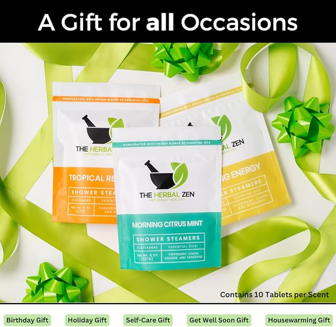 Bulk Shower Steamers with Essential Oils Combo Set by The Herbal Zen (3 Packs of 10 Tablets, Value Set), Bulk Shower Bombs, Relaxation Gift for Women and Men, Birthday Gifts, Mothers Day Gift - Bloomnest