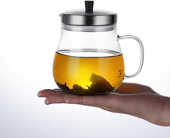 400ml (13.52 oz) Glass Teapot with Stainless Steel Strainer, Clear Teapot for Stovetop, Home, Office or Solo Tea Drinking - Bloomnest