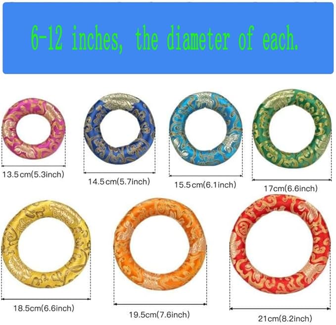 Singing Bowl Cushion Silk Brocade Ring Cushion Pillow 7 Set，Used for Crystal/Tibetan Singing Bowls ，Singing Bowls Cushion,O-Ring Set，Buddhist Sound Bowl Pad (Color : Black, Size : 6-12) - Bloomnest