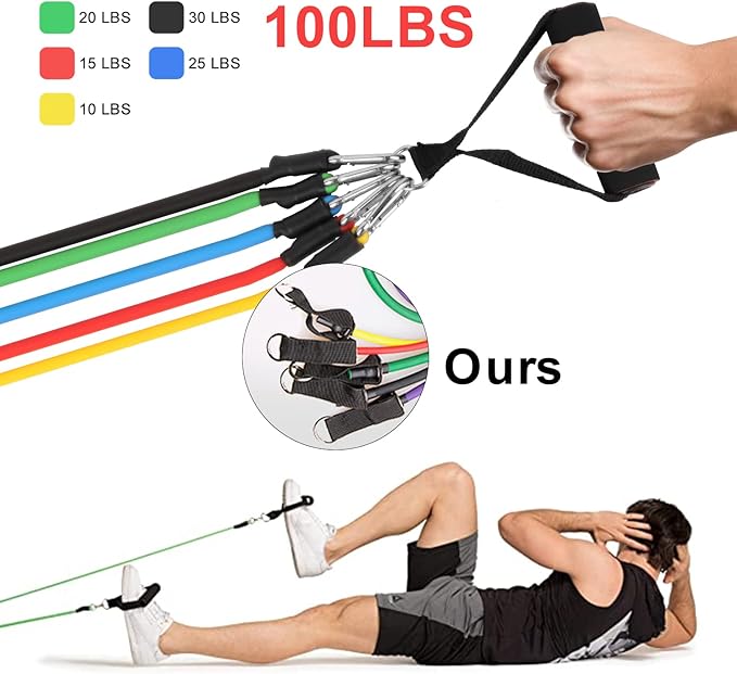 Resistance Bands Set, Himaly Exercise Bands Strength Training Fitness Bands Workout Elastic Bands with Legs Ankle Straps, Door Anchor, Handles & Carry Bag for Home Outdoor Workouts - Bloomnest