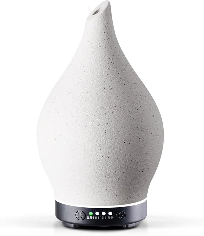 Porseme 150ml Essential Oil Diffuser Ceramic Color Changing Aroma Air Diffusers Aromatherapy Ultrasonic Cool Mist Humidifier 6 Running Hours for Sleeping Yoga Office Spa(White Ceramic, Black Base) Porseme