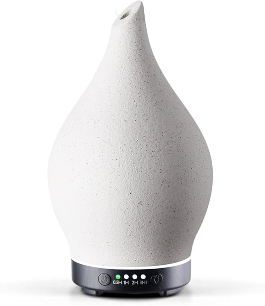 Porseme 150ml Essential Oil Diffuser Ceramic Color Changing Aroma Air Diffusers Aromatherapy Ultrasonic Cool Mist Humidifier 6 Running Hours for Sleeping Yoga Office Spa(White Ceramic, Black Base) Porseme